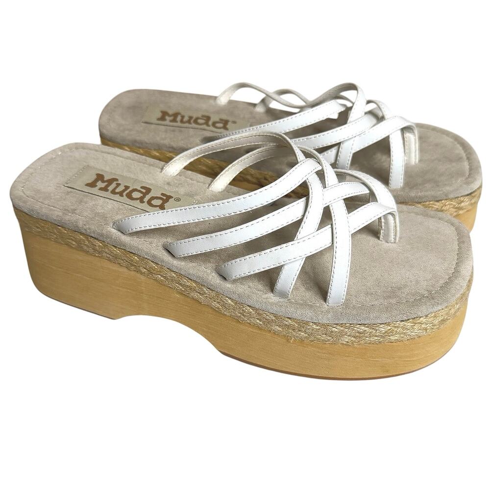 Mudd White Strappy “Diaz” Platform Wedge Sandal Y2K Women’s 8M Leather Slip On